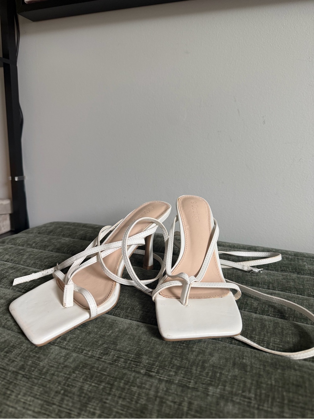 White Strappy Square-Toe Heels